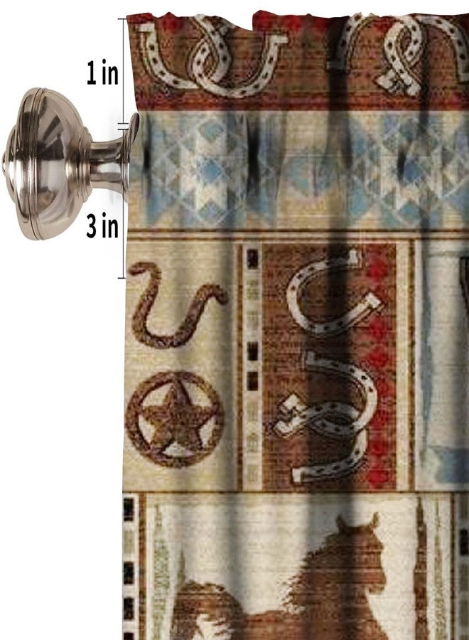 YCness Retro Rustic Curtains Valances Sets for Kitchen, Wild Horse Cabin Blackout Window Treatments for Living Room Bedroom,Western Cowboy Lodge Farmhouse Kitchen Curtain Sets 54x24 Inch - Image 4